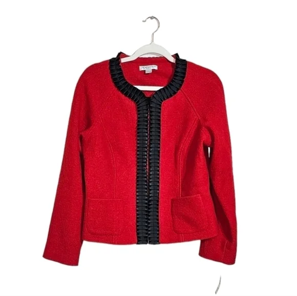 NWT Pendleton red w/ black trim merino wool long sleeve large petit blazer coat - Picture 7 of 8